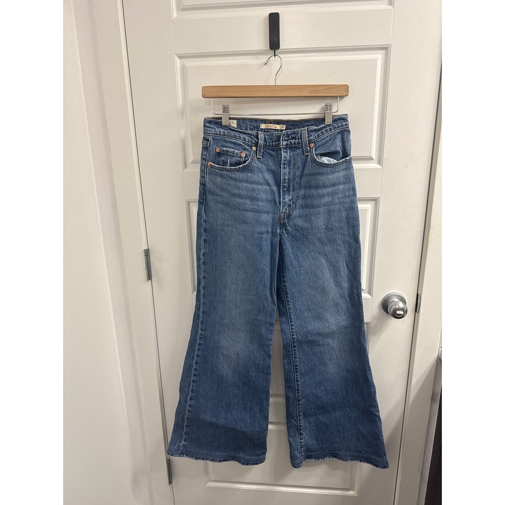Levis Ribcage Bell‎ Ultra High Rise Wide Leg Flare Jeans Blue Denim 27